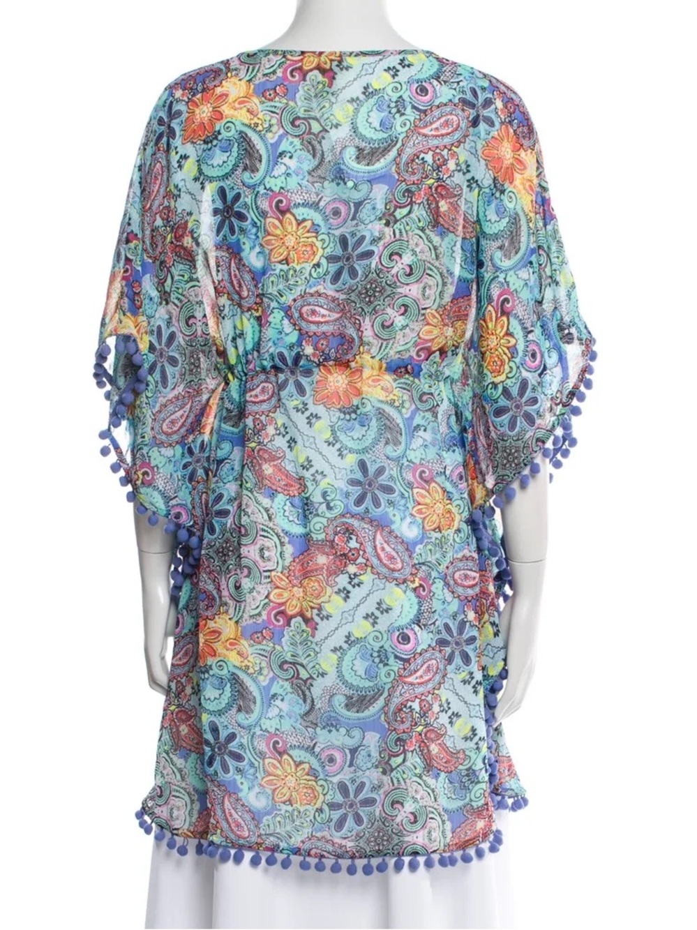 Bleu Rod Beattie Aqua Paisley Pom-Pom Kimono Cover-Up - Picture 7 of 9